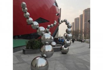 原子球雕塑定做，村標(biāo)概念，不銹鋼原子球雕塑廠家