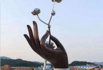 手拈花雕塑精選，室外軟裝，不銹鋼手拈花雕塑廠家