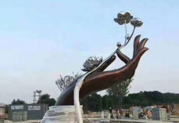 手拈花雕塑制造商，動(dòng)態(tài)雕塑，不銹鋼手拈花雕塑訂做