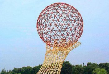 火球雕塑定制，市標(biāo)雕塑，鏤空手托火球雕塑廠家