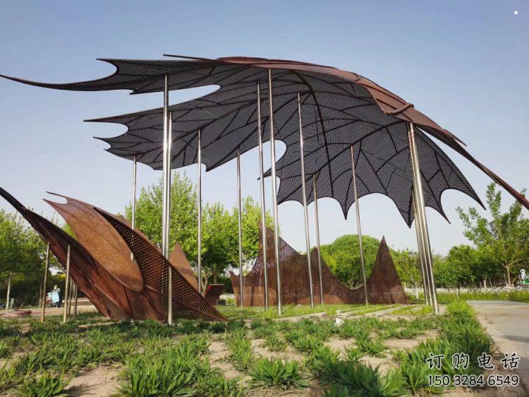 鏤空楓葉雕塑觀賞型，街景小品，鐵藝楓葉雕塑常用