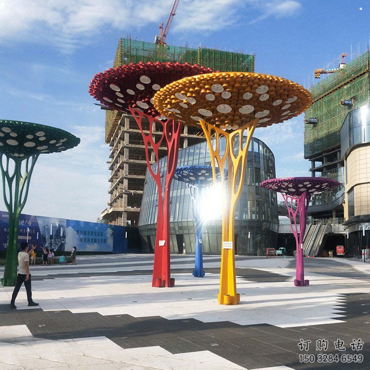 遮陽樹雕塑定制，白鋼構件，不銹鋼遮陽樹雕塑廠