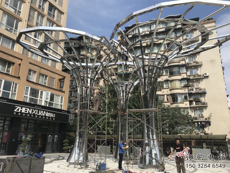 遮陽樹雕塑制造商，城區(qū)小品，鏤空遮陽樹雕塑定制