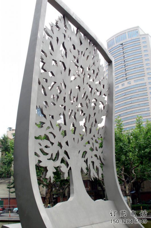 鏤空樹雕塑精品，白鋼構(gòu)件，鏤空剪紙樹雕塑制造廠
