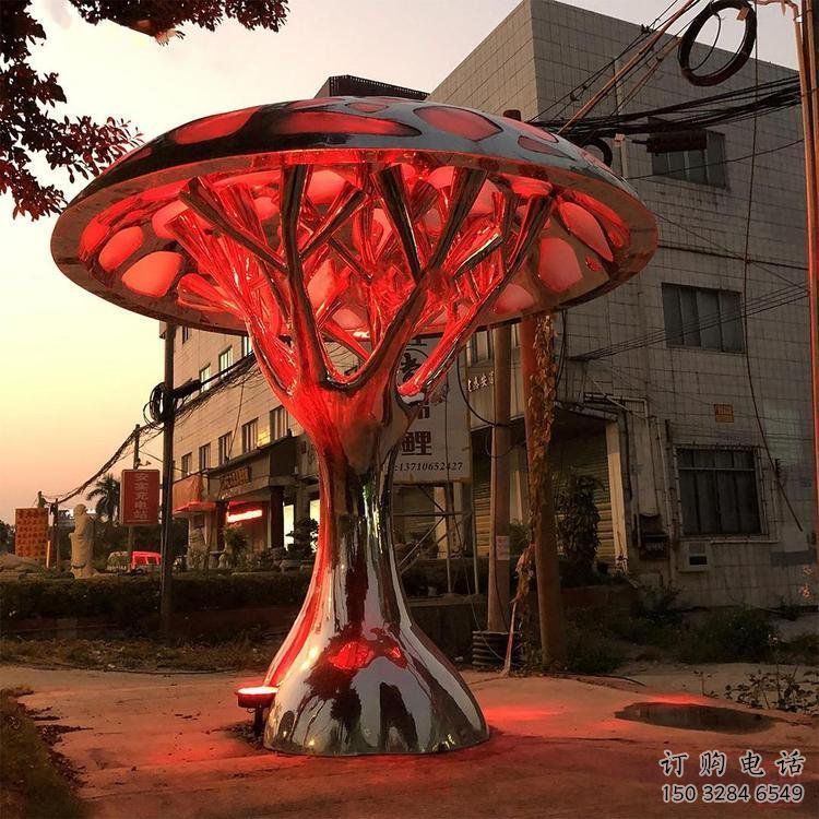 燈光樹雕塑訂做，街景小品，戶外燈光蘑菇樹雕塑制作