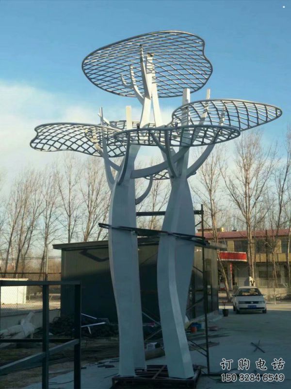 蘑菇樹雕塑定價，街頭雕塑，鏤空蘑菇樹雕塑制作廠家