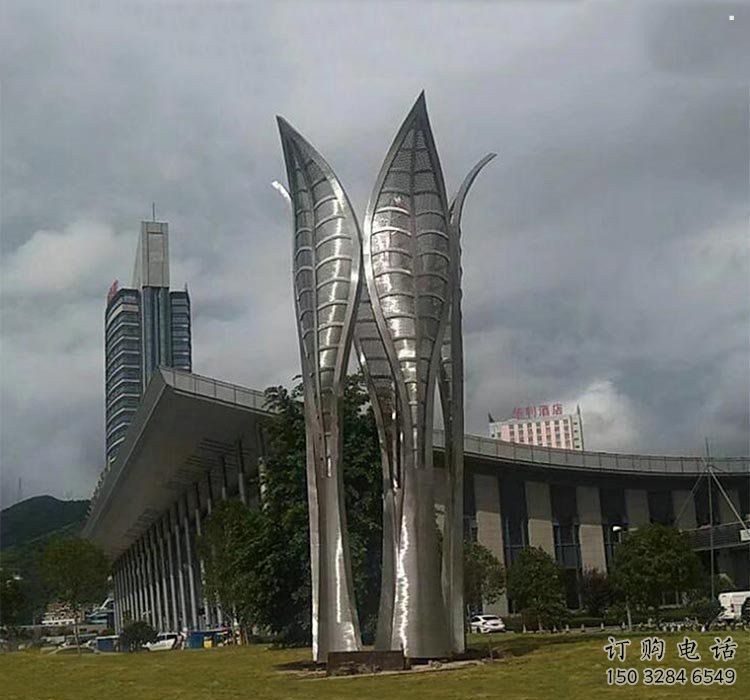 樹葉雕塑生產(chǎn)，美陳雕塑，制造鏡面不銹鋼樹葉雕塑廠家
