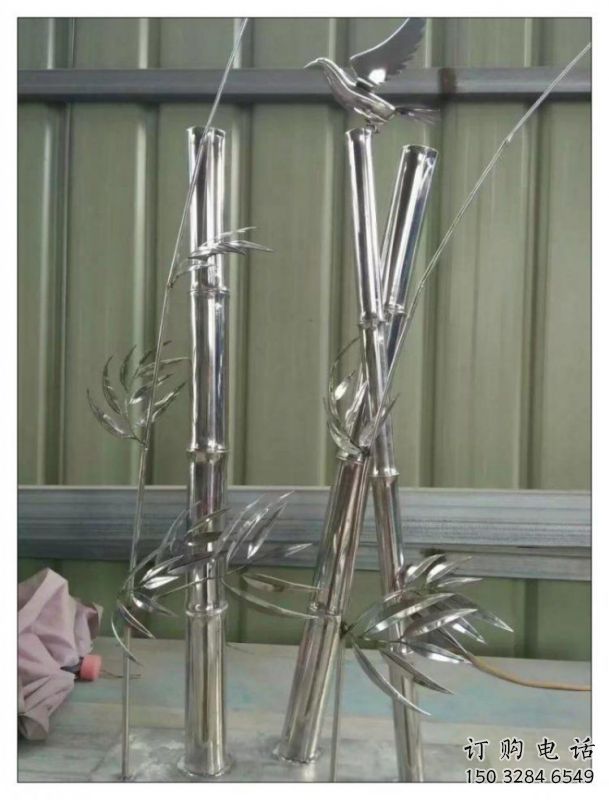 竹葉雕塑制造，中式工藝，不銹鋼鏡面竹葉雕塑制造
