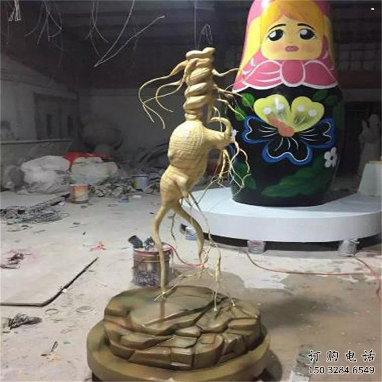 人參雕塑通用，彩鋼制作，景觀(guān)人參樹(shù)雕塑指用