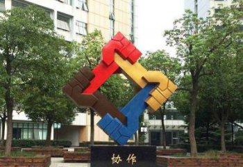 握手雕塑指用，多彩藝術(shù)，景觀不銹鋼握手雕塑廠家