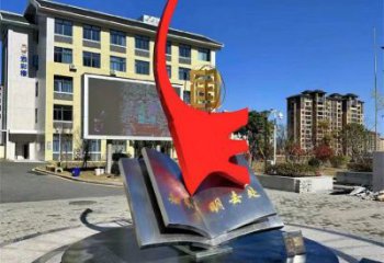 書籍雕塑制造，白鋼構(gòu)件，校園文化書籍雕塑廠家提供