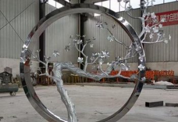 梅花樹雕塑制造，城區(qū)小品，不銹鋼梅花樹雕塑提供