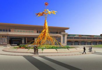 人參雕塑定做，小區(qū)雕塑，彩色人參樹雕塑制造商