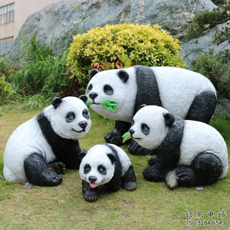 熊貓雕塑觀賞型，公園小品，仿真熊貓雕塑常用