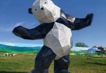 熊貓雕塑擺件，彩鋼制作，大型切面熊貓雕塑公司展品