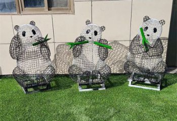 室外熊貓雕塑展品，公園小品，鏤空熊貓雕塑廠家供需