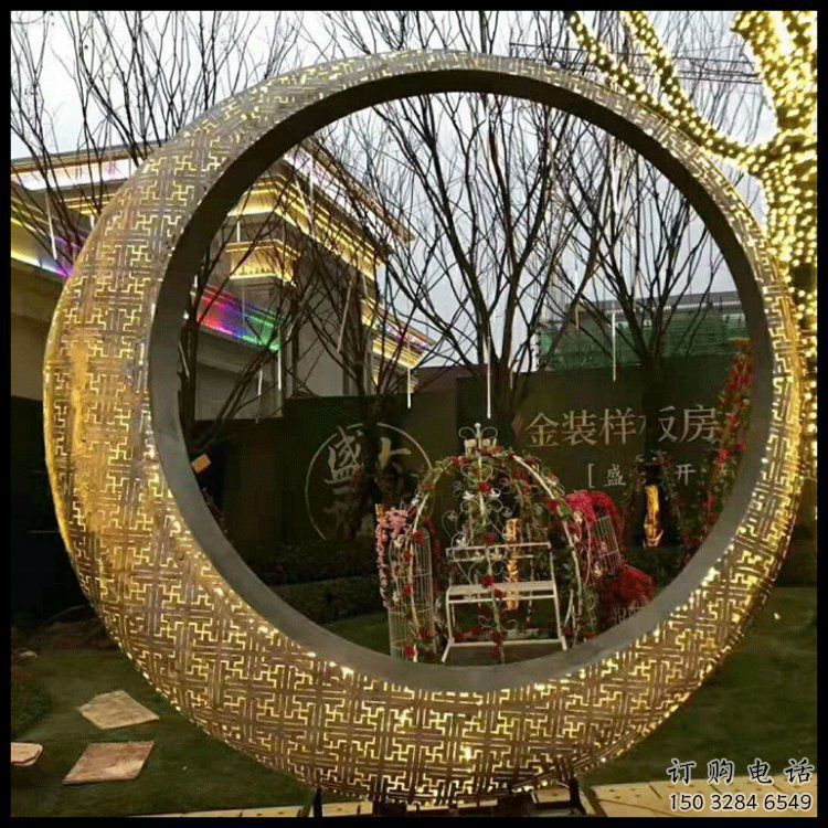 月牙雕塑訂做，城市裝飾，庭院鏤空月牙雕塑展品