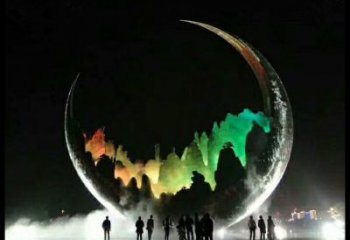 城市月牙雕塑，網(wǎng)格體育雕塑，古銅效果