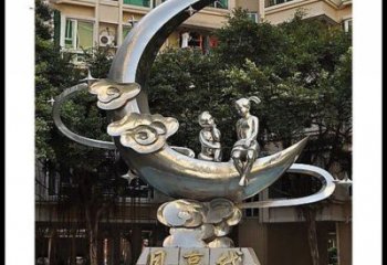 現代月牙雕塑定制，中式工藝，鏤空月牙雕塑造型優(yōu)價