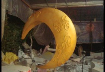 景區(qū)月亮船雕塑，鍍金歐式雕塑，鐵藝材質(zhì)