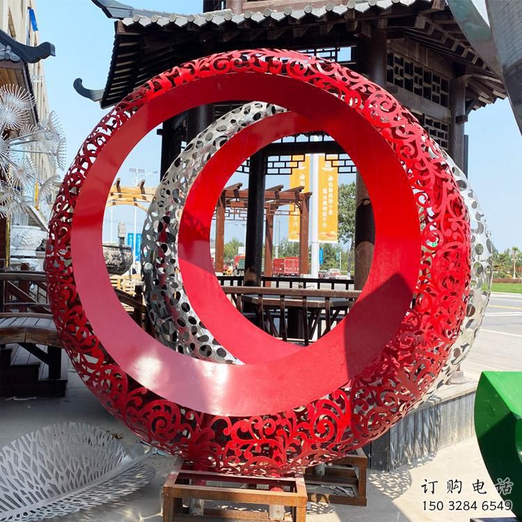 雙環(huán)雕塑精品，白鋼構(gòu)件，別墅不銹鋼雙環(huán)雕塑供求