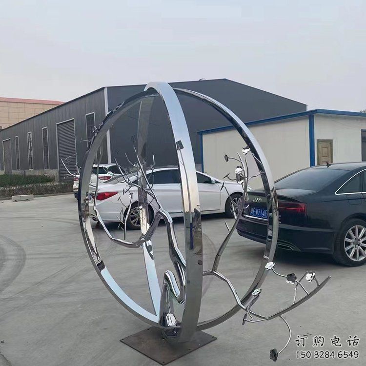城市圓環(huán)雕塑，網(wǎng)格景觀雕塑，拋光效果
