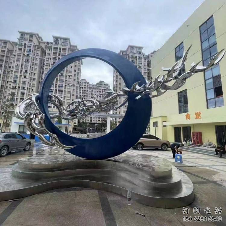 圓環(huán)雕塑定做，小區(qū)擺件，烤漆圓環(huán)雕塑制作