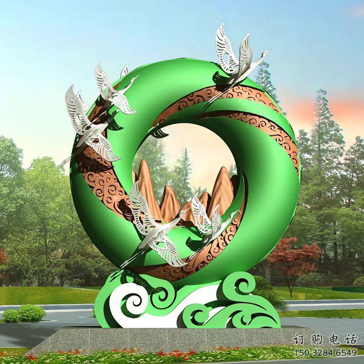 中式圓環(huán)雕塑定價，街頭雕塑，烤漆圓環(huán)雕塑精選