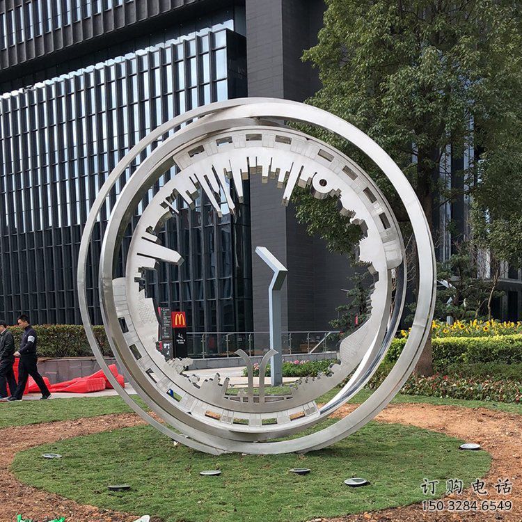 圓圈雕塑定制，村標(biāo)概念，景觀不銹鋼圓圈雕塑預(yù)定