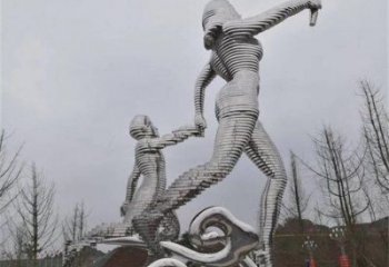 火炬人雕塑，鏡面工藝-不銹鋼螺旋造型雕塑
