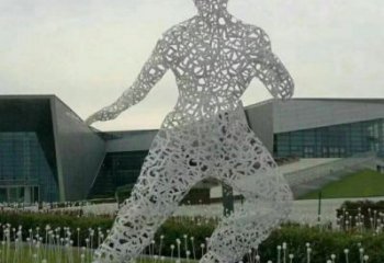 鏤空李小龍雕塑制造，街景小品，鐵藝人物雕塑優(yōu)價