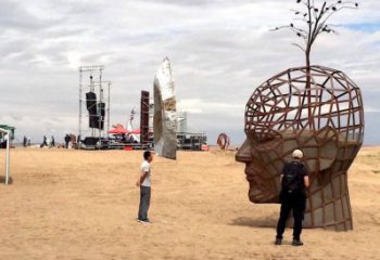 鏤空人頭像雕塑供應(yīng)，城區(qū)小品，鐵藝人頭像雕塑制造商