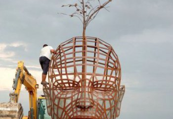 鐵藝人頭像雕塑制造商，室外軟裝，鏤空人頭像雕塑制作承接