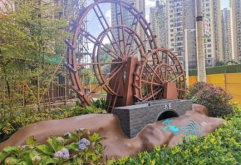 水車雕塑選用，小區(qū)擺件，大型水車雕塑公司