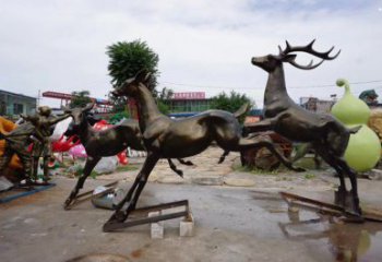 黑河戶外小鹿批發(fā)，動(dòng)物雕塑，梅花鹿銅雕塑供求