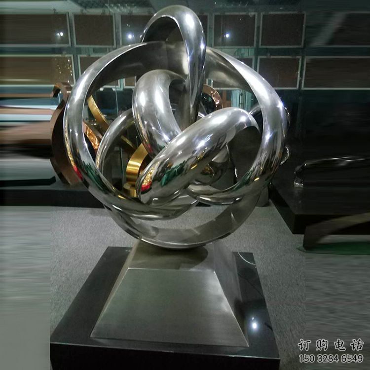 巴彥淖爾地產(chǎn)雙環(huán)雕塑定做，城區(qū)小品，景觀不銹鋼雙環(huán)雕塑定價(jià)