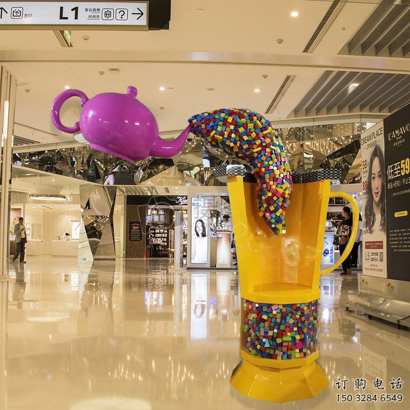 街道茶壺雕塑，鍛造景觀雕塑，古銅效果