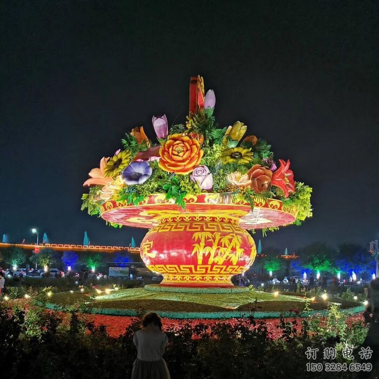街道花籃雕塑，鍛造景觀雕塑，古銅效果