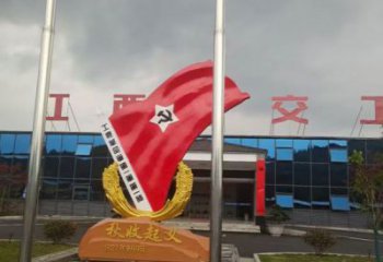 街道國(guó)旗雕塑，鍛造景觀雕塑，古銅效果