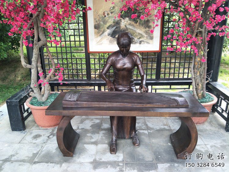 克拉瑪依彈古箏雕塑廠家，景觀概念，民俗人物雕塑通用
