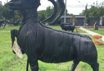 青島輪胎山羊雕塑供應(yīng)，公園雕塑，鑄銅輪胎羊雕塑供求