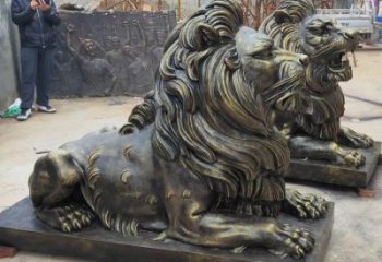 商洛大型趴獅雕塑，仿銅動(dòng)物雕塑，玻璃鋼獅子雕塑制作
