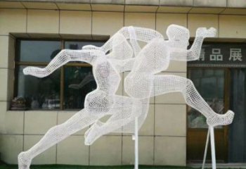 當(dāng)雄鏤空跨欄雕塑制造商，透雕雕塑，鐵藝體育人物雕塑供給