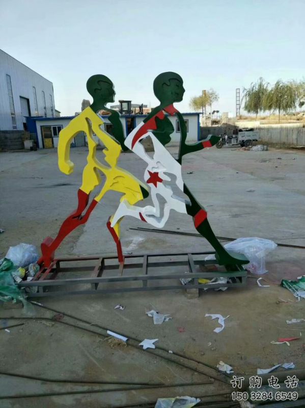 余杭賽跑雕塑，鏤空工藝制作，不銹鋼烤漆體育人物雕塑