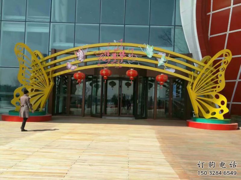杭州蝴蝶拱門(mén)雕塑，鏤空烤漆效果，不銹鋼小區(qū)標(biāo)識(shí)雕塑