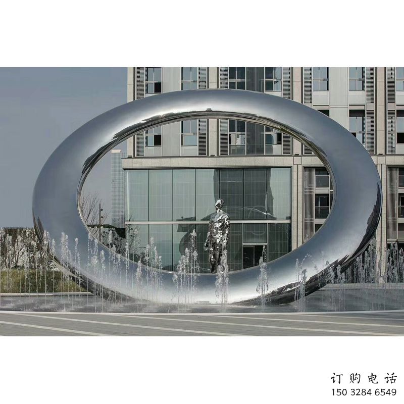 合川小區(qū)圓環(huán)雕塑，水簾噴泉雕塑，水景藝術(shù)效果