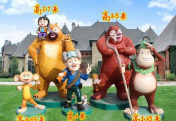 長(zhǎng)壽廣場(chǎng)維尼熊雕塑，卡通水景雕塑，抽象效果